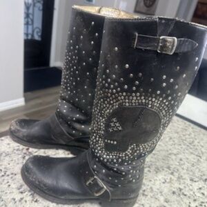 Frye Black Leather Boots with Stud Accents